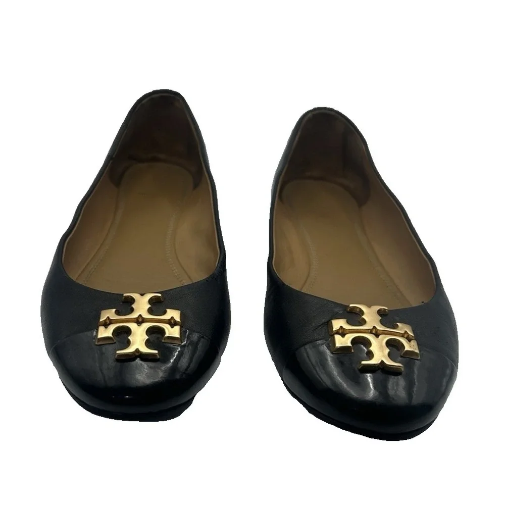 Tory Burch Everly Cap Toe Ballet Flat Old Money Closet Staple Black Size 8 1/2